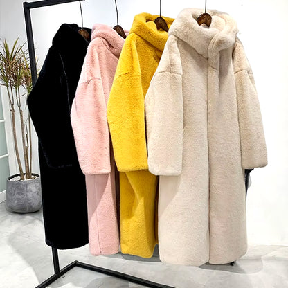Winter Jacket Women High Quality Faux Rabbit Fur Coat Luxury Long Fur Jacket Overcoat Thick Warm Large Size Female Plush Coats